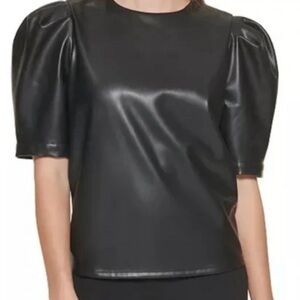 Calvin Klein Vegan Faux Leather puff sleeve top - women’s plus 1x